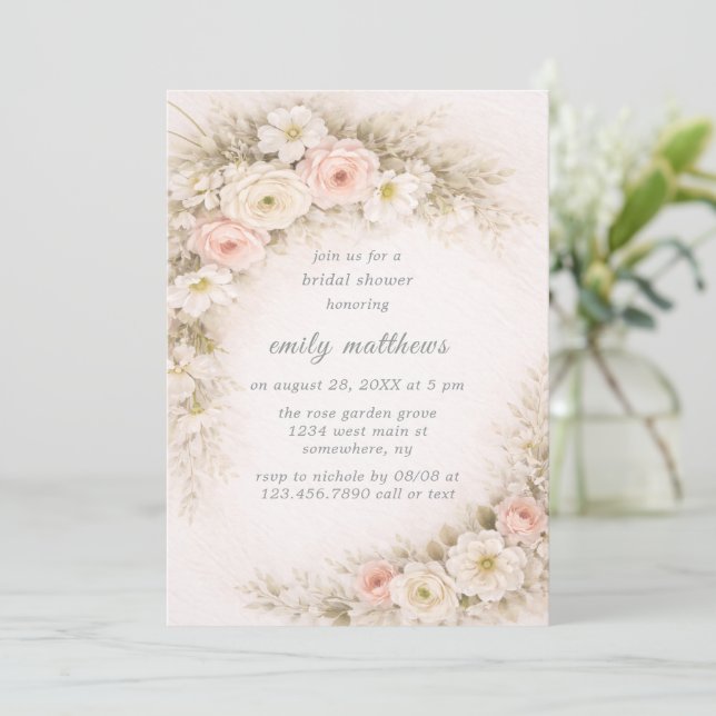 Floral Editorial Bouquet Bridal Shower Invitation (Standing Front)