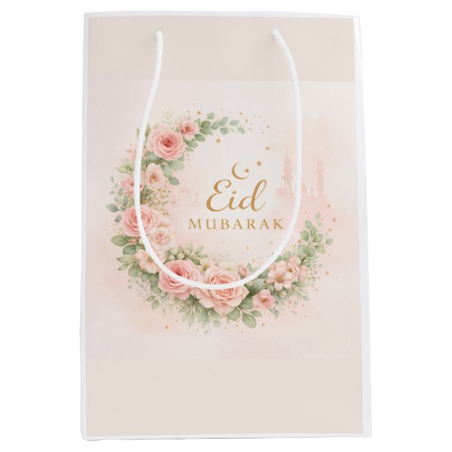Floral Eid Mubarak – Blush Pink Islamic Gift f Medium Gift Bag (Front)