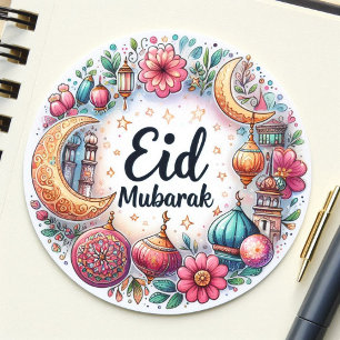 Floral Eid Mubarak Classic Round Sticker