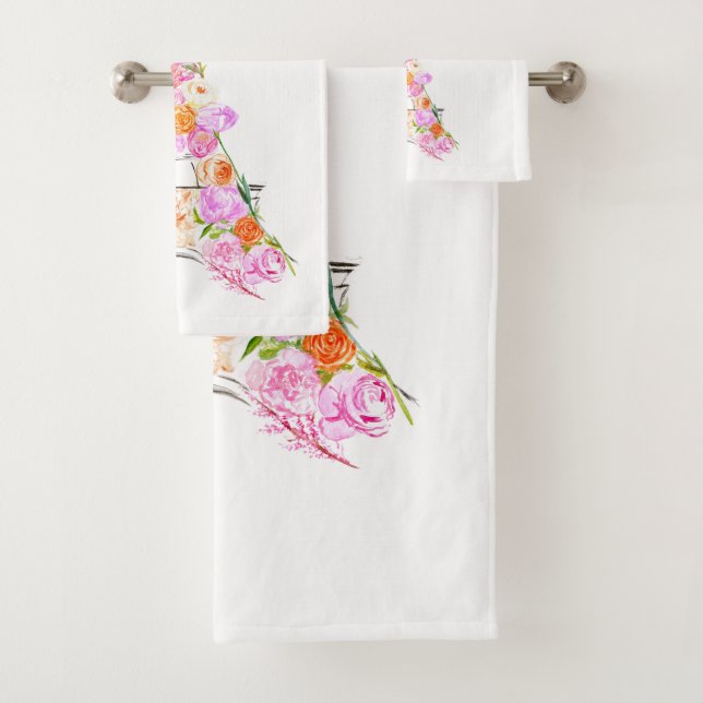 Floral eiffel tower bath towel set (Insitu)