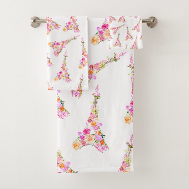 Floral eiffel tower bath towel set (Insitu)