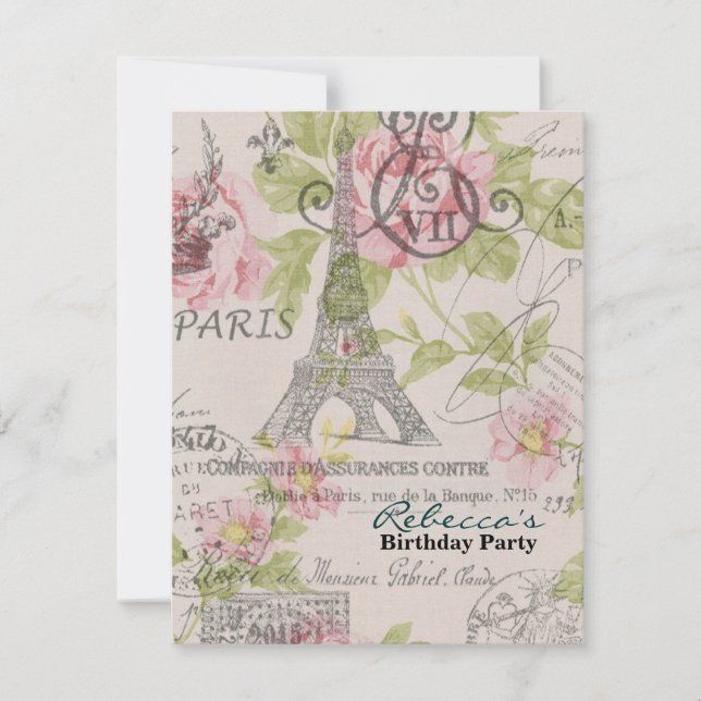 floral eiffel tower Paris birthday party Invitation (Front)