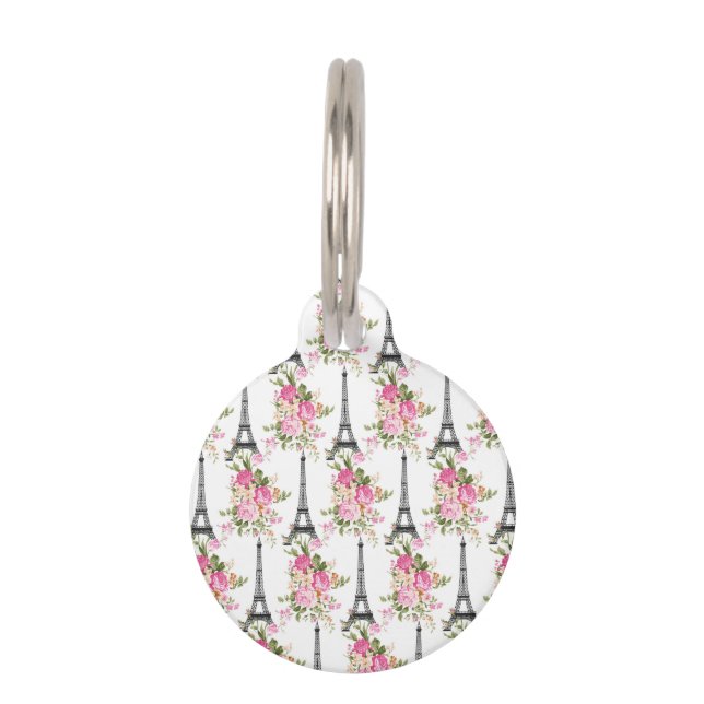 Floral Eiffel Tower Pet Tag (Front)