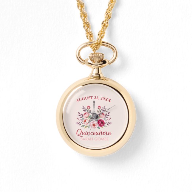 floral eiffel tower quinceanera  watch (Front)