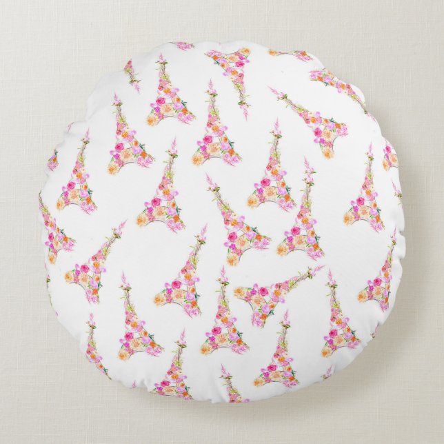 Floral eiffel tower round cushion (Front)