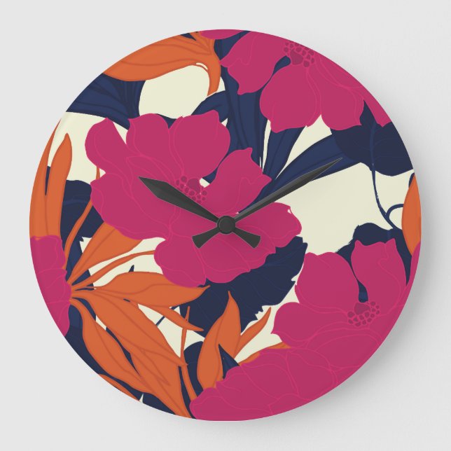Floral elegance: abstract pattern large clock (Front)