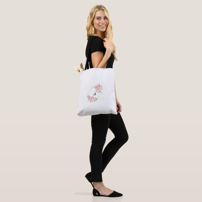 Floral Elegance: A'Letter Printed Personalised Tot Tote Bag (On Model)