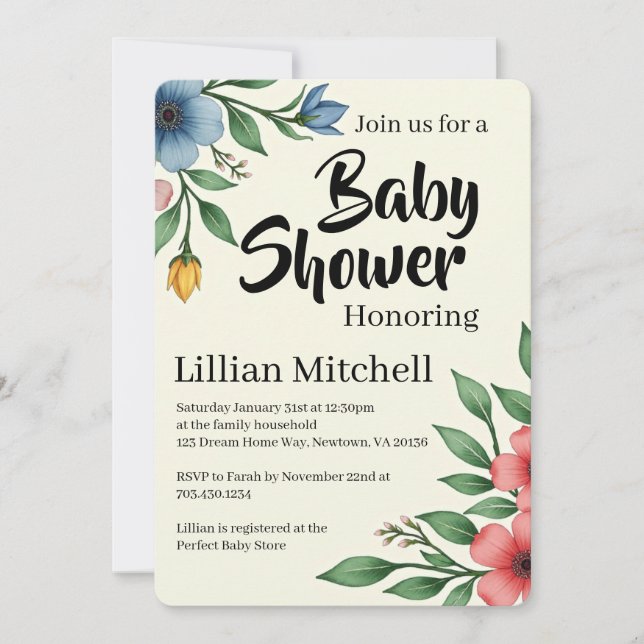 Floral Elegance Baby Shower Invite (Front)
