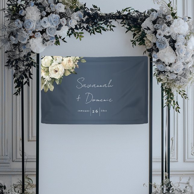 Floral Elegance Dusty Blue Wedding  Banner (Creator Uploaded)