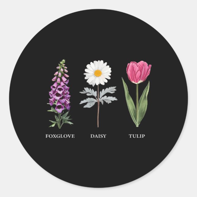 Floral Elegance Foxglove Daisy Tulip Design  Classic Round Sticker (Front)