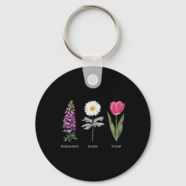 Floral Elegance Foxglove Daisy Tulip Design  Key Ring (Front)