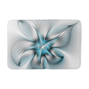 Floral Elegance Modern Abstract Blue Fractal Art Bath Mat