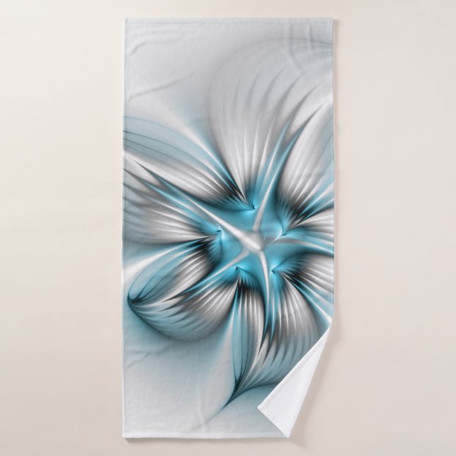 Floral Elegance Modern Abstract Blue Fractal Art Bath Towel (Bath Towel)