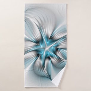 Floral Elegance Modern Abstract Blue Fractal Art Bath Towel
