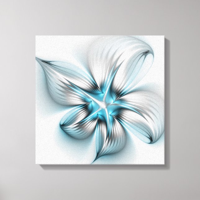 Floral Elegance Modern Abstract Blue Fractal Art Canvas Print (Front)