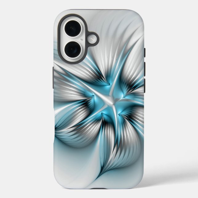 Floral Elegance Modern Abstract Blue Fractal Art Case-Mate iPhone Case (Back)