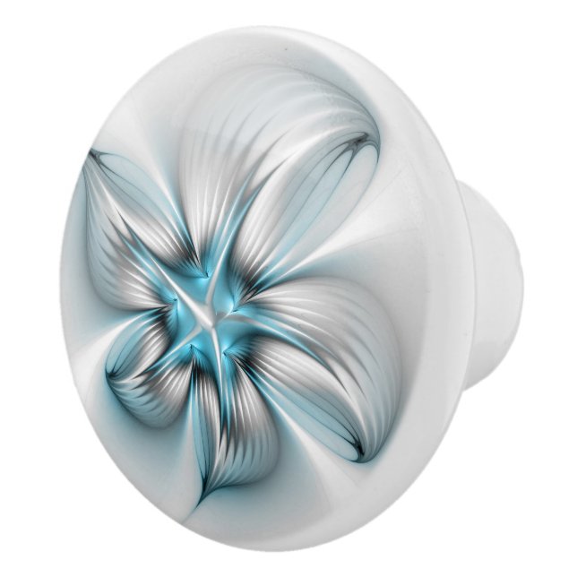 Floral Elegance Modern Abstract Blue Fractal Art Ceramic Knob (Right)