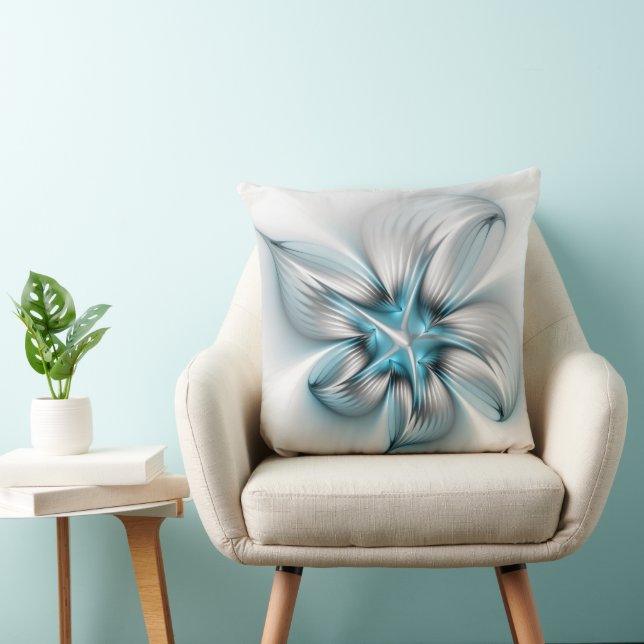 Floral Elegance Modern Abstract Blue Fractal Art Cushion (Chair)