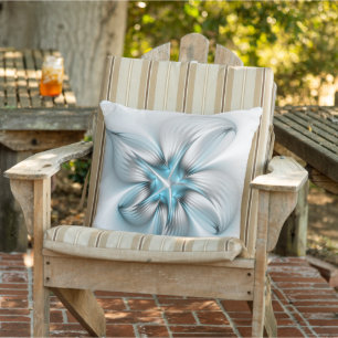 Floral Elegance Modern Abstract Blue Fractal Art Cushion