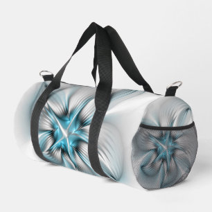 Floral Elegance Modern Abstract Blue Fractal Art Duffle Bag