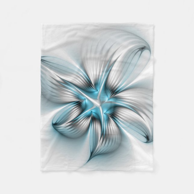 Floral Elegance Modern Abstract Blue Fractal Art Fleece Blanket (Front)
