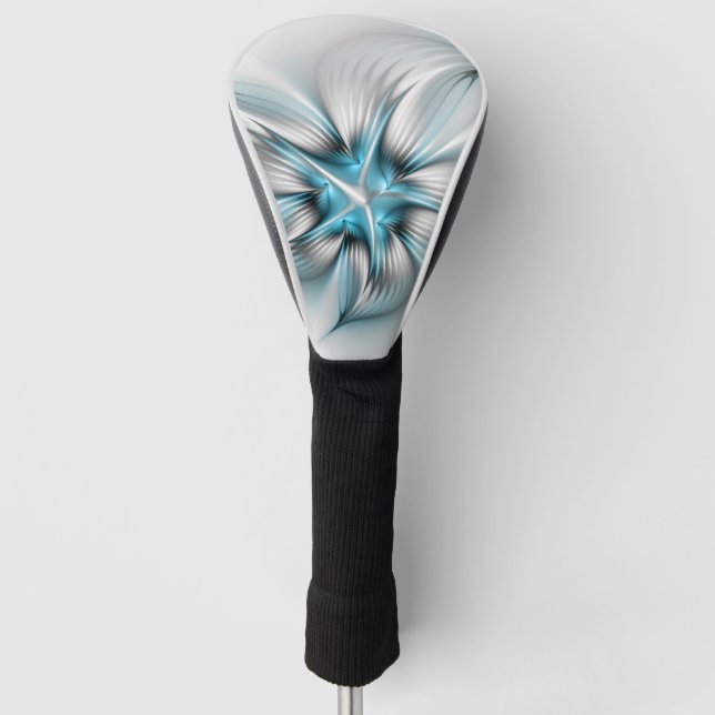 Floral Elegance Modern Abstract Blue Fractal Art Golf Head Cover (Front)