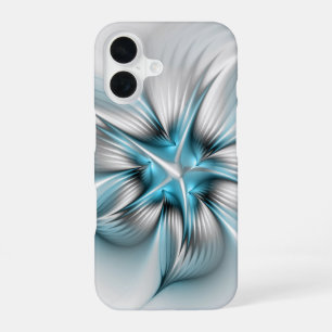 Floral Elegance Modern Abstract Blue Fractal Art iPhone 16 Case