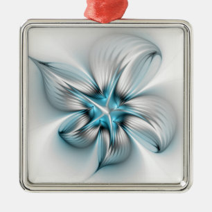 Floral Elegance Modern Abstract Blue Fractal Art Metal Tree Decoration