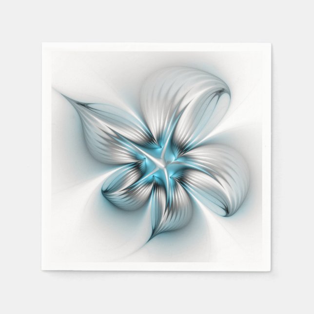 Floral Elegance Modern Abstract Blue Fractal Art Napkin (Front)