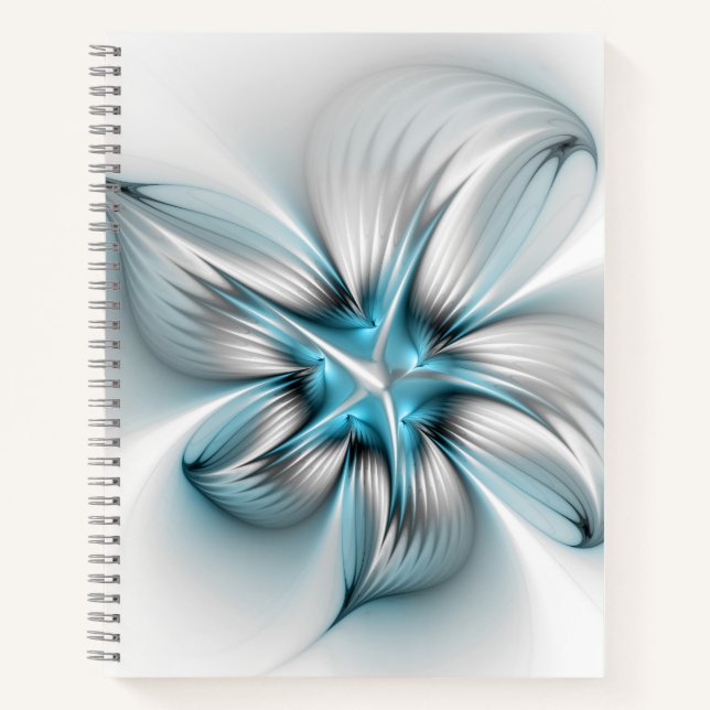 Floral Elegance Modern Abstract Blue Fractal Art Notebook (Front)