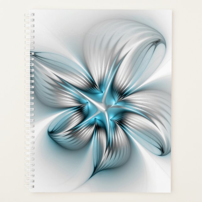 Floral Elegance Modern Abstract Blue Fractal Art Planner (Front)
