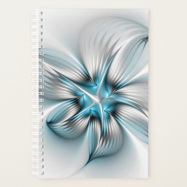 Floral Elegance Modern Abstract Blue Fractal Art Planner (Front)
