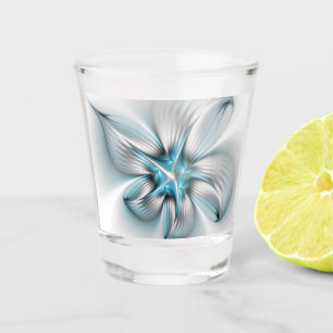 Floral Elegance Modern Abstract Blue Fractal Art Shot Glass