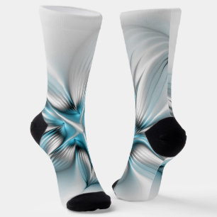 Floral Elegance Modern Abstract Blue Fractal Art Socks