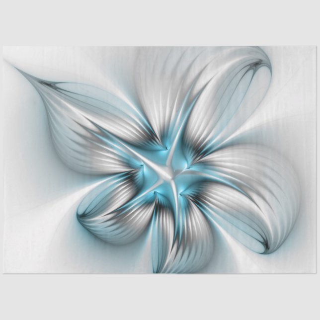 Floral Elegance Modern Abstract Blue Fractal Art Tissue Paper (Front)
