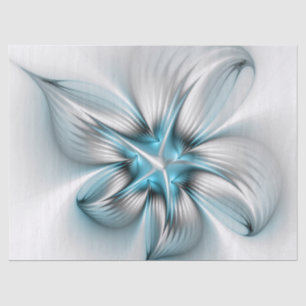 Floral Elegance Modern Abstract Blue Fractal Art Tissue Paper