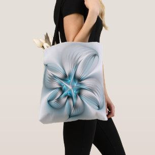 Floral Elegance Modern Abstract Blue Fractal Art Tote Bag