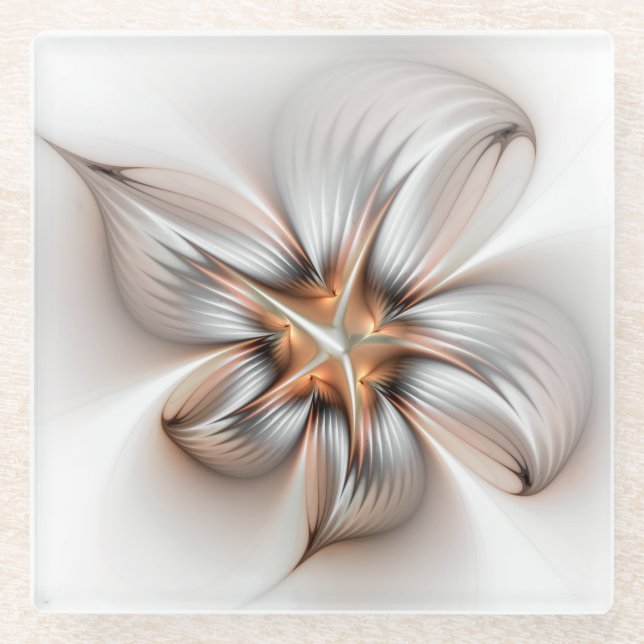 Floral Elegance Modern Abstract Fractal Art Glass Coaster (Front)