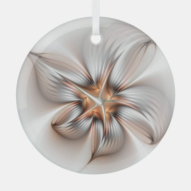 Floral Elegance Modern Abstract Fractal Art Glass Tree Decoration (Front)