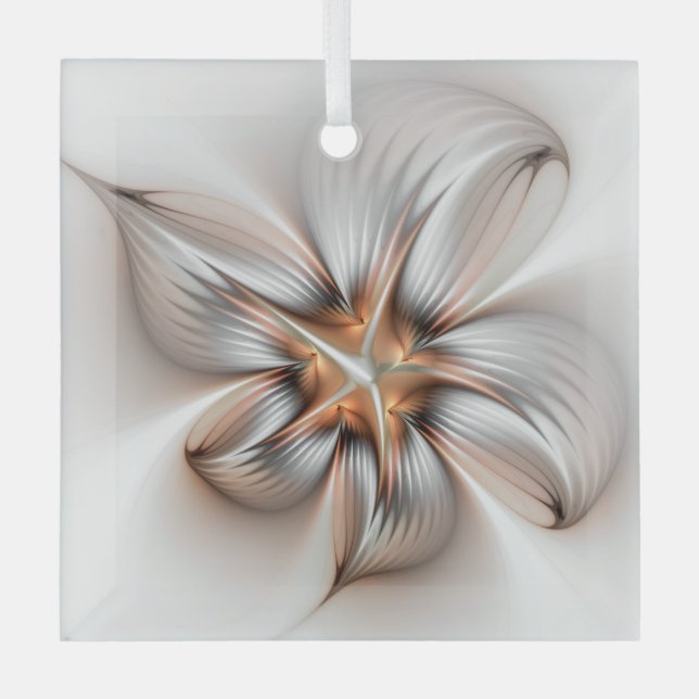 Floral Elegance Modern Abstract Fractal Art Glass Tree Decoration (Front)