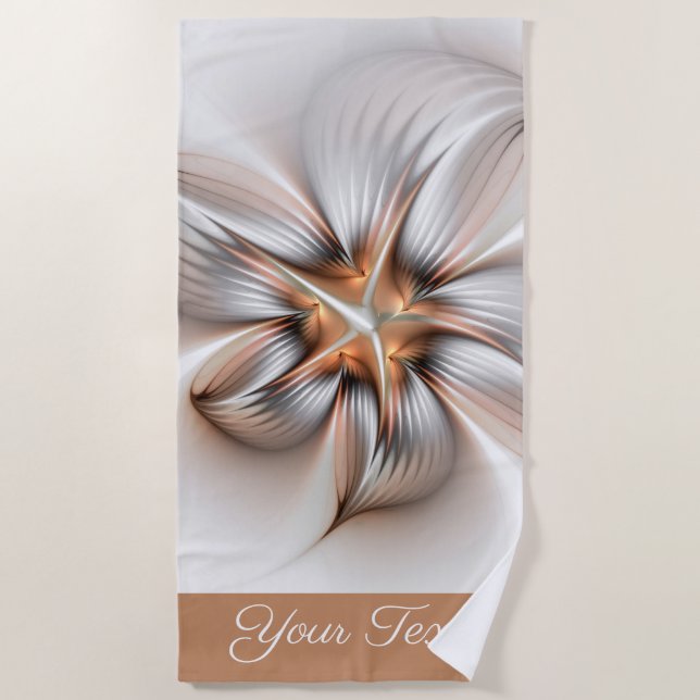 Floral Elegance Modern Abstract Fractal Art Name Beach Towel (Front)