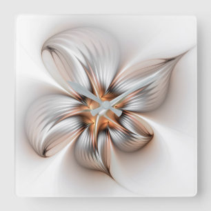 Floral Elegance Modern Abstract Fractal Art Square Wall Clock