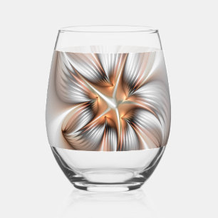 Floral Elegance Modern Abstract Fractal Art Stemless Wine Glass