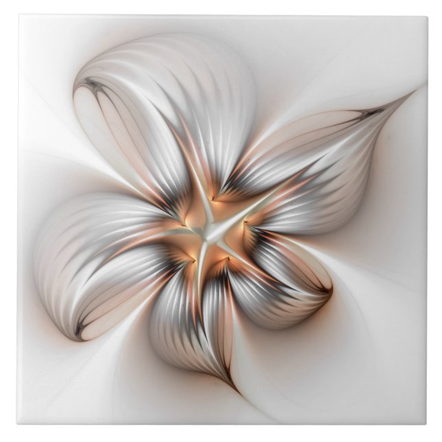 Floral Elegance Modern Abstract Fractal Art Tile (Front)
