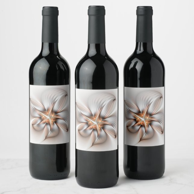 Floral Elegance Modern Abstract Fractal Art Wine Label (Bottles)