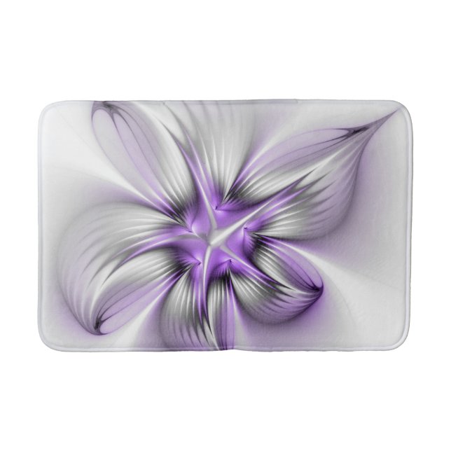 Floral Elegance Modern Abstract Violet Fractal Art Bath Mat (Front)