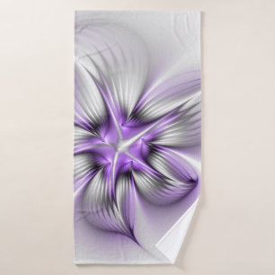 Floral Elegance Modern Abstract Violet Fractal Art Bath Towel
