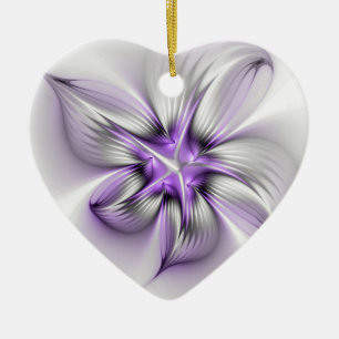 Floral Elegance Modern Abstract Violet Fractal Art Ceramic Tree Decoration