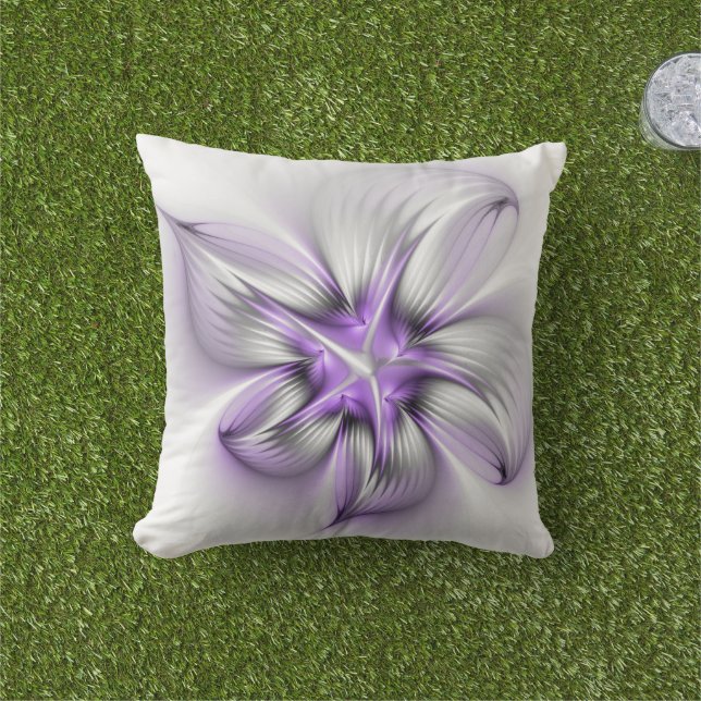 Floral Elegance Modern Abstract Violet Fractal Art Cushion (Grass)