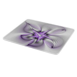Floral Elegance Modern Abstract Violet Fractal Art Cutting Board